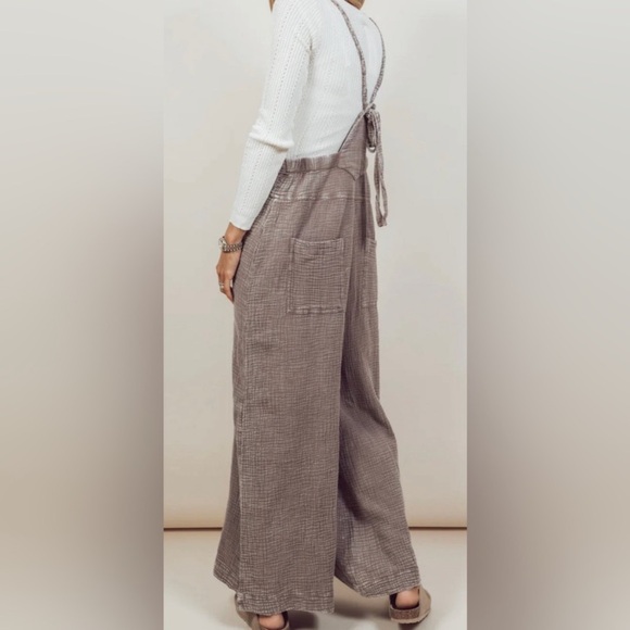 New! Easel Mushroom Washed Cotton Jumpsuit Overalls - Picture 2 of 7